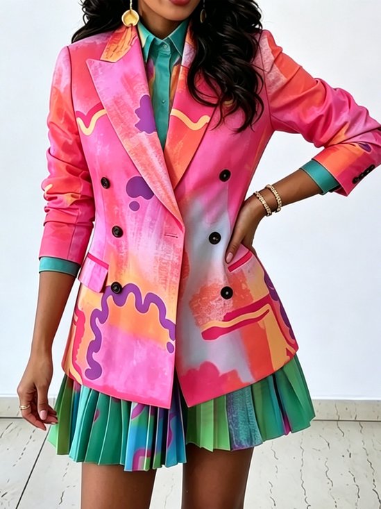 Elegant Printing Random Print Lapel Collar Blazer