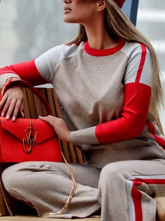 Casual Color Block Crew Neck Sweater