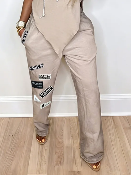 Casual Letter Pattern Straight Pants