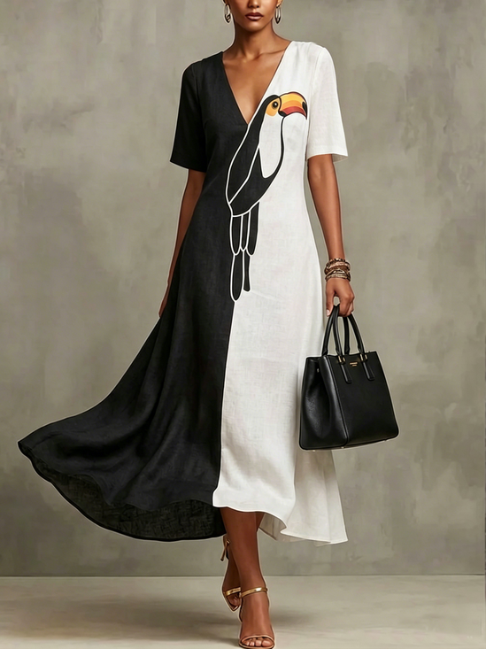 Casual Bird Printing Maxi Dress