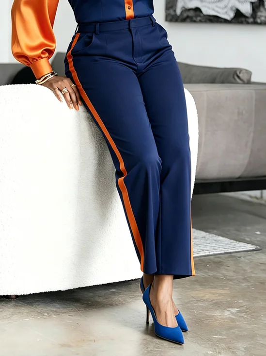 Urban Color Block Split Joint Straight Pants