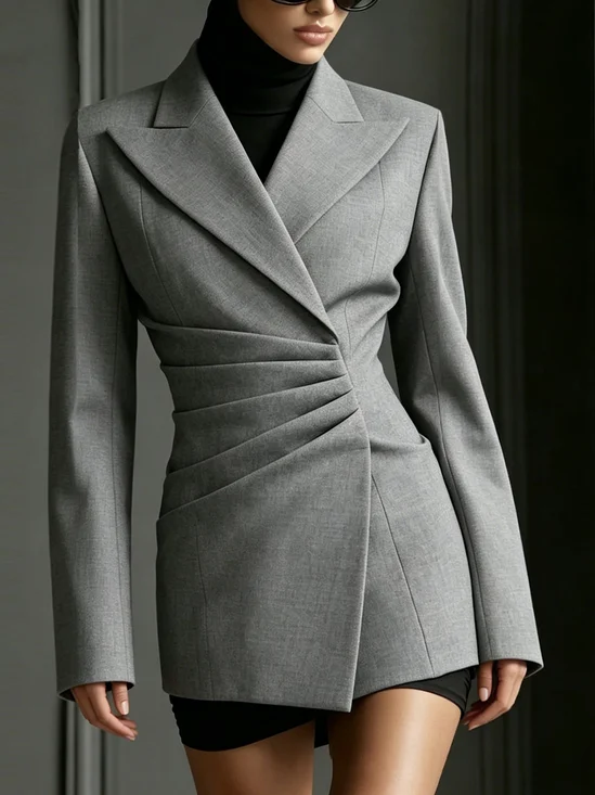 Urban Ruched Plain Lapel Collar Blazer