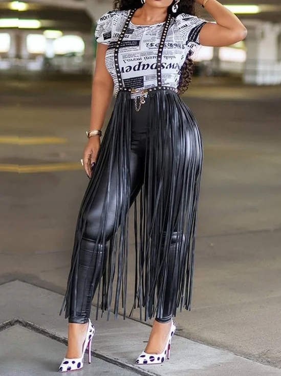 Urban Plain Tassel Slim Fit Pants