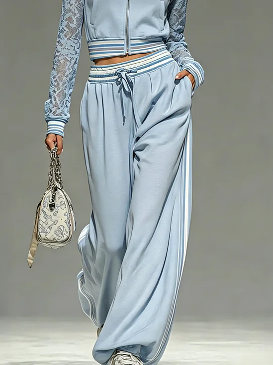 Casual Color Block Wide Leg Pants