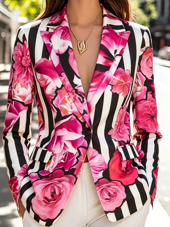 Urban Printing Floral Lapel Collar Blazer