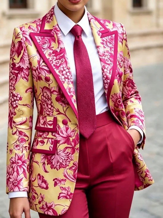 Urban Printing Floral Lapel Collar Blazer