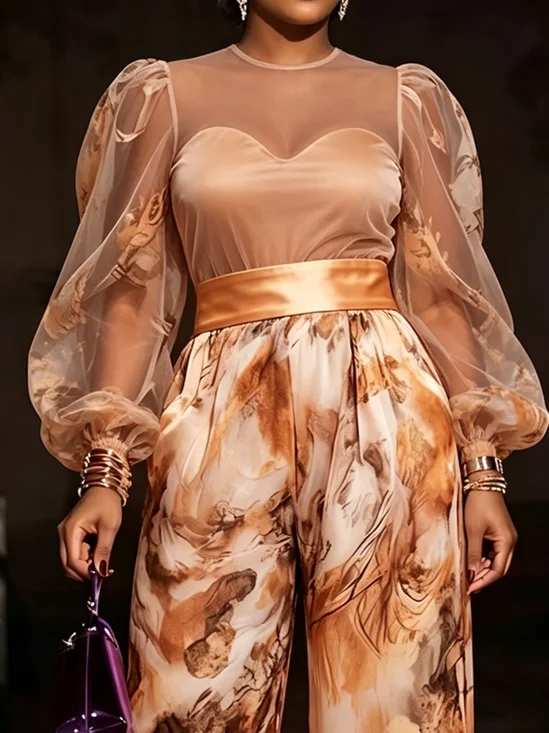 Elegant Floral Crew Neck Blouse