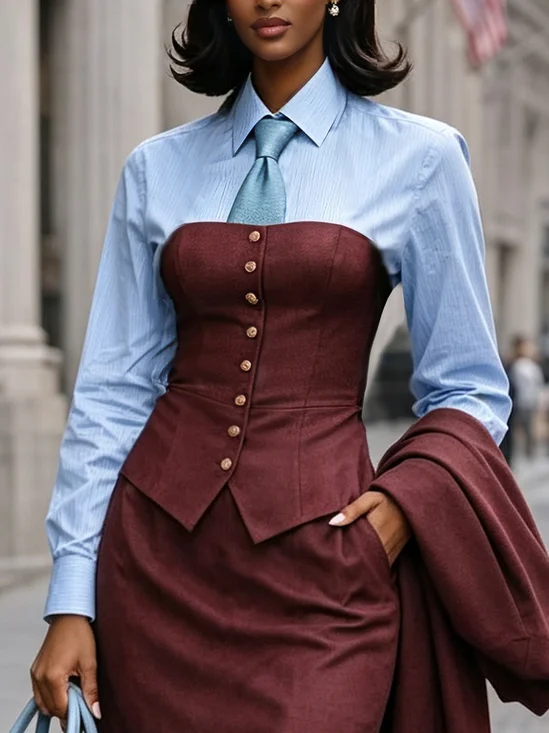Urban Plain Buttoned Strapless Tube Tops