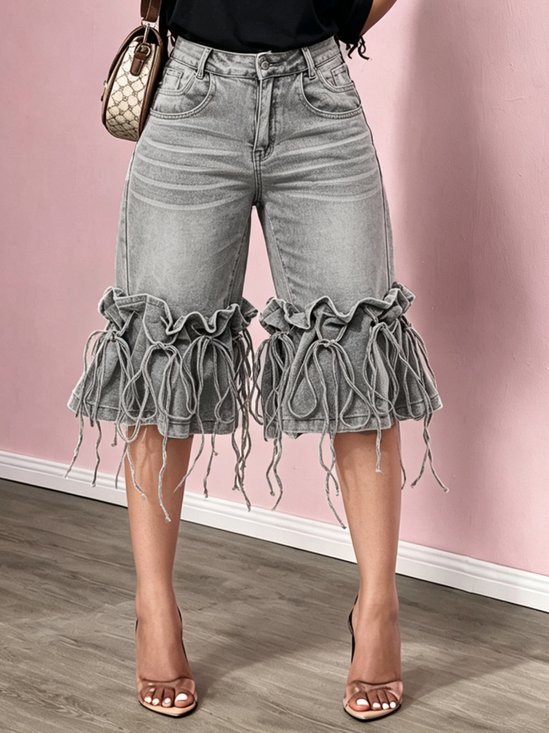 Casual Lace-Up Denim Shorts