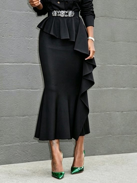 Urban Peplum Plain Midi Skirt