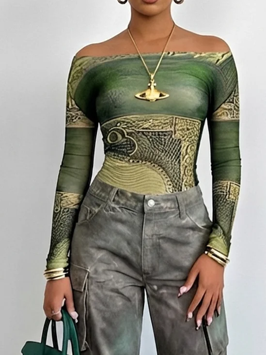 Medium Elasticity Urban Cold Shoulder T-shirt
