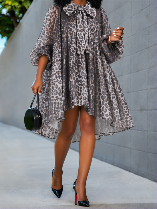 Urban Animal Tie Neck Midi Dress