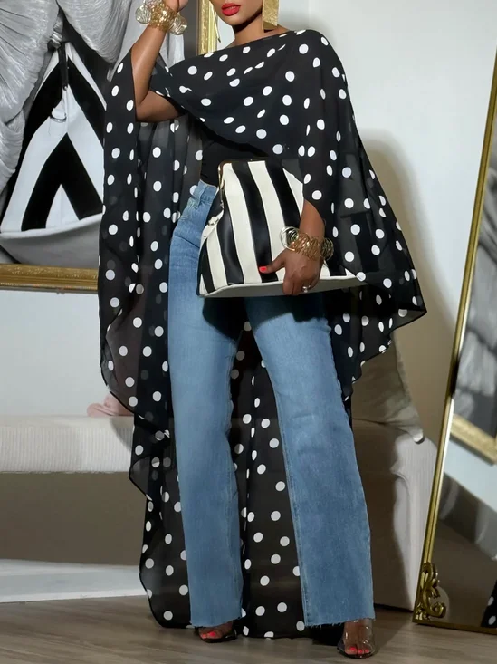 Urban Polka Dots Printing Boat Neck Blouse
