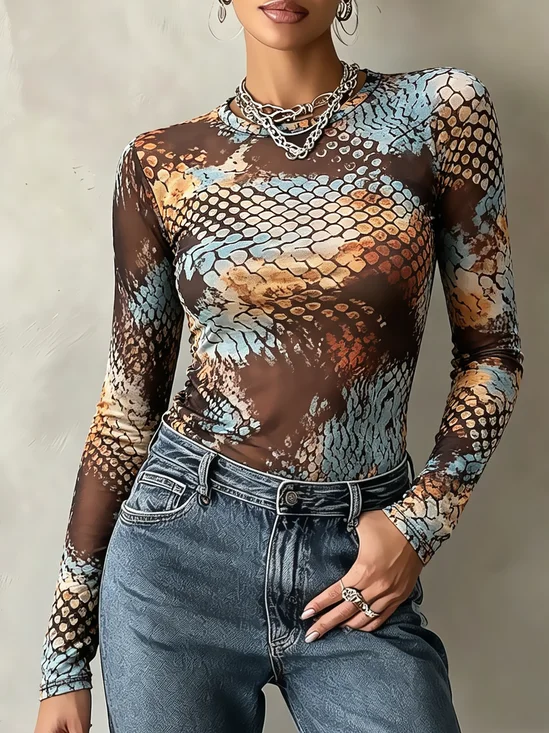Casual Snakeskin Crew Neck T-shirt