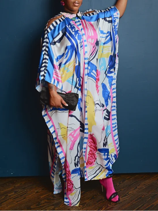 Urban Geometric Split Joint Color Block Maxi Dress