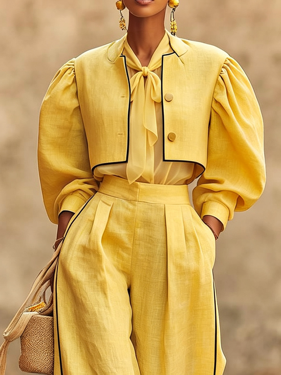 Urban Color Block Stand Collar Cotton And Linen Jacket