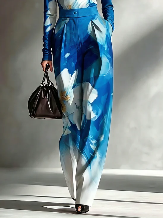 Elegant Floral Printing Straight Pants