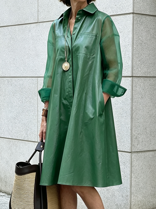 Urban Plain Shirt Collar Knee Length Dress