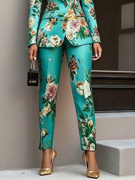 Elegant Floral Printing Slim Fit Pants