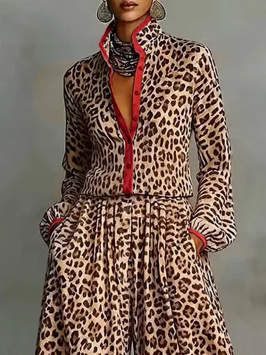 Urban Leopard Stand Collar Long Sleeve Shirt