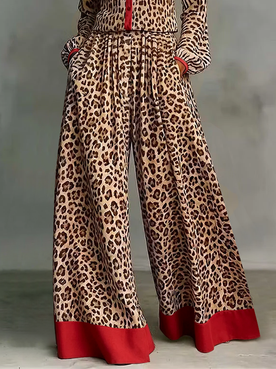 Loose Urban Leopard Wide Leg Pants
