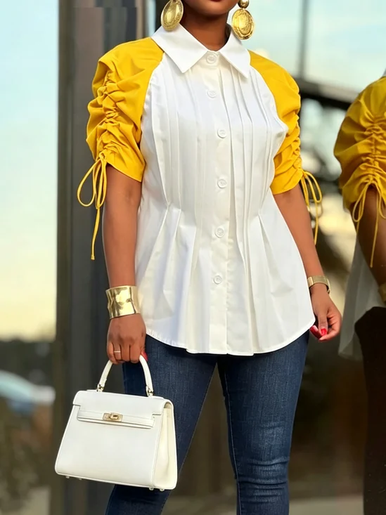 Casual Color Block Shirt Collar Shirt