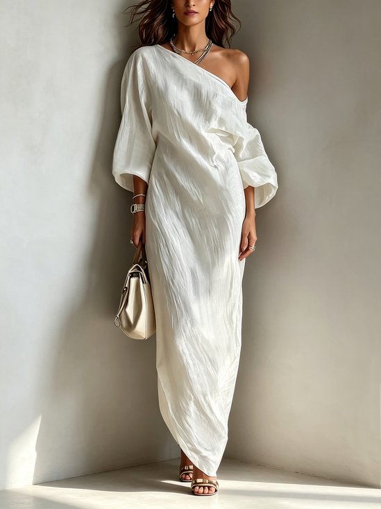 Casual Cotton Linen Maxi Dress Asymmetrical H-Line