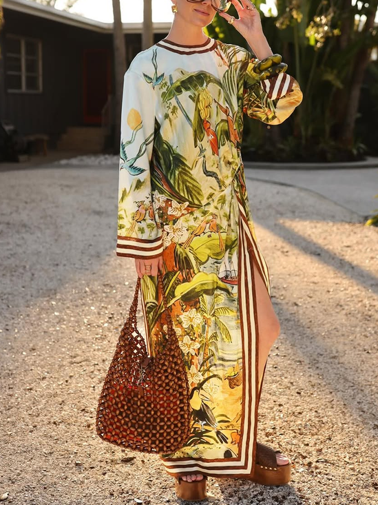 Cotton Vacation Floral Printing Maxi Dress