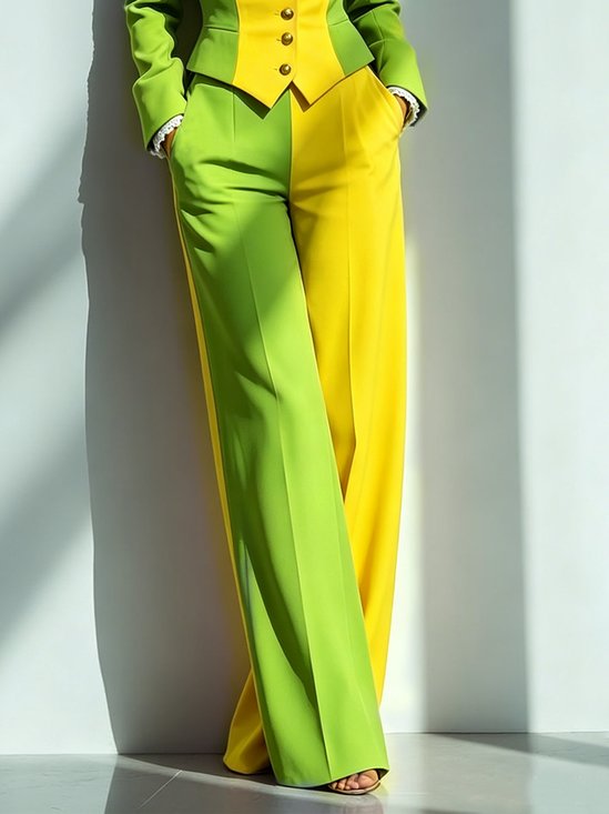 Elegant Color Block Split Joint Wide Leg Pants