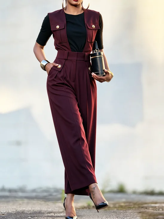 Regular Fit Urban Plain Square Neck Tank Jumpsuit