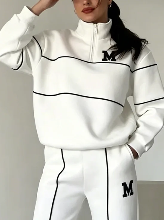 Cotton Casual Color Block Webbing Turtleneck Sweatshirt