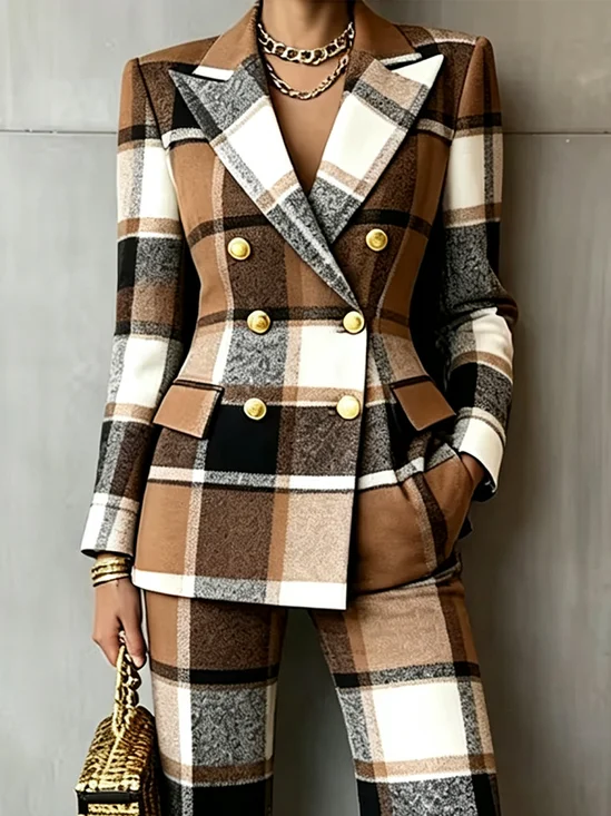 Urban Printing Plaid Lapel Collar Blazer
