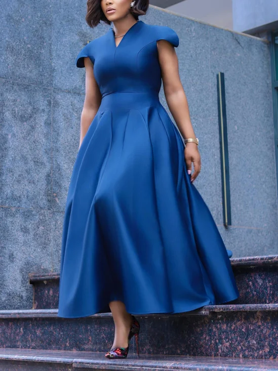 Elegant Plain V Neck Maxi Party Dress