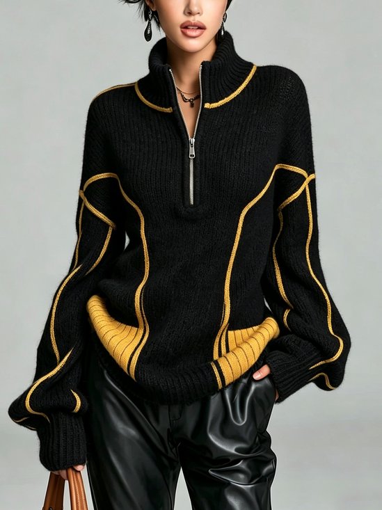 Urban Color Block Loosen Turtleneck Sweater