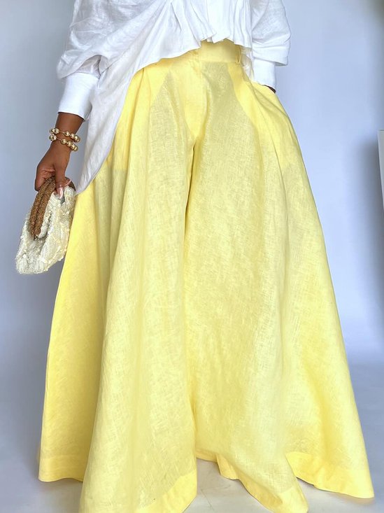Cotton And Linen Casual Plain Distressing Wide Leg Pants