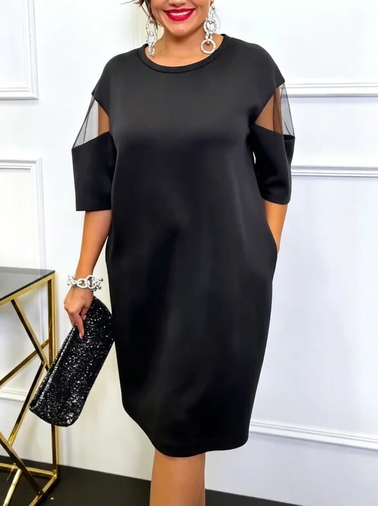 Urban Plain Split Joint Crew Neck Midi Dress