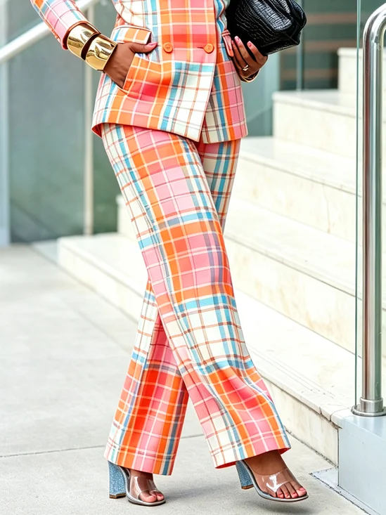Elegant Plaid Printing Straight Pants