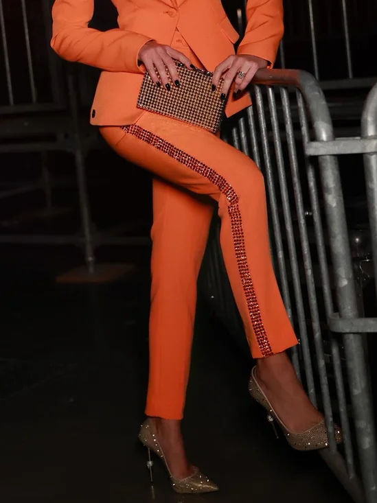 Elegant Plain Hot Drilling Straight Pants