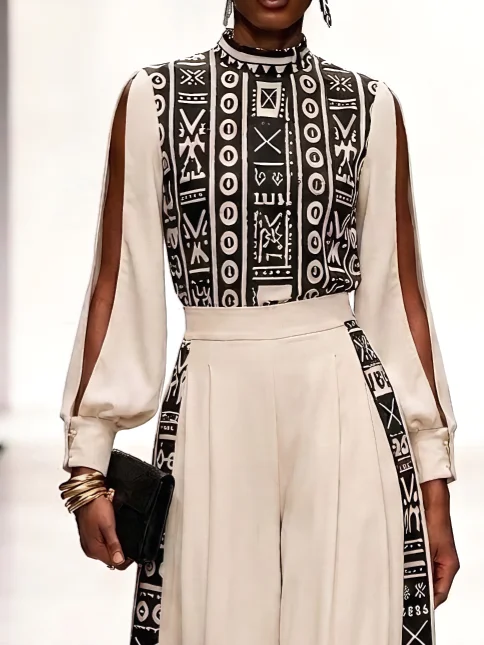 Urban Ethnic Printing Mock Neck Blouse