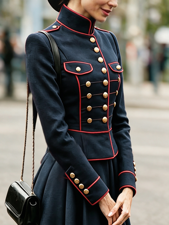 Urban Color Block Stand Collar Long Sleeve Jacket