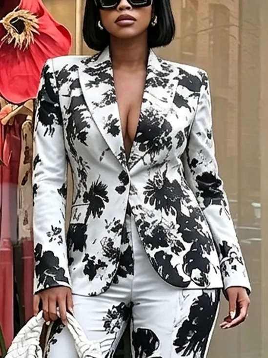 Urban Printing Floral Lapel Collar Blazer