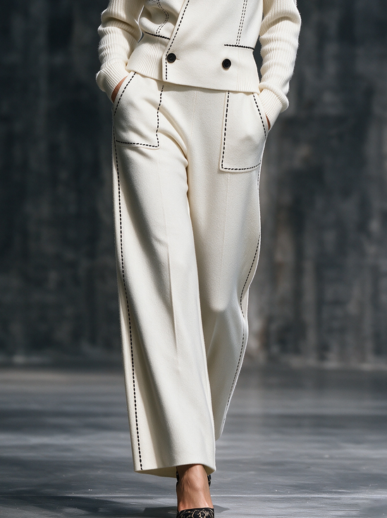 High Elasticity Casual Color Block Straight Pants