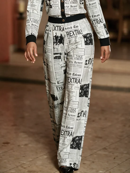 Loose Urban Newspaper Long Straight Pants