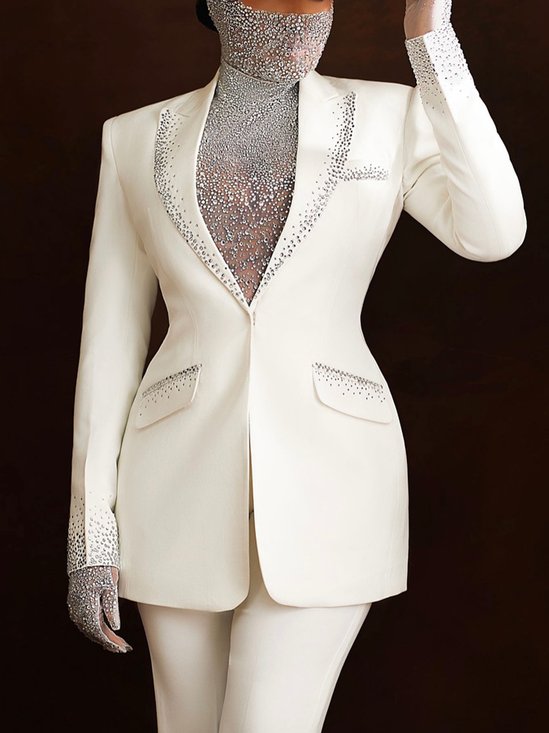 Elegant Hot Drilling Plain Lapel Collar Blazer