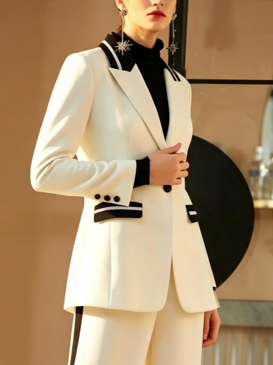 Urban Color Block Lapel Collar Blazer