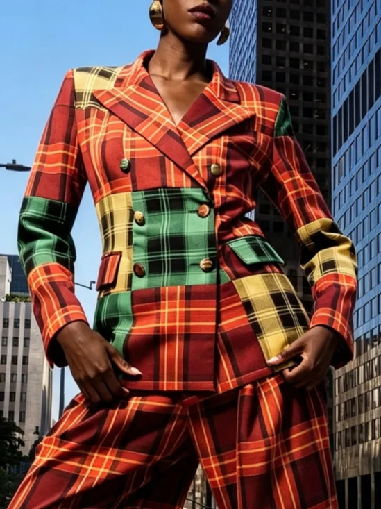 Urban Printing Plaid Lapel Collar Blazer