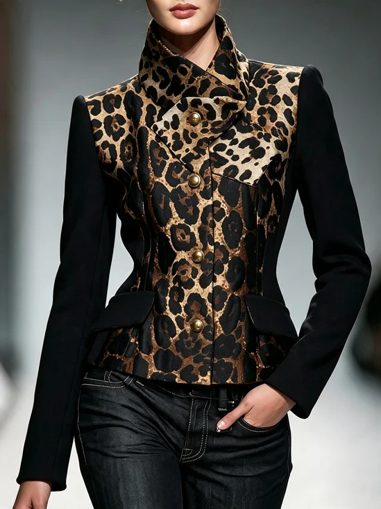 Urban Printing Leopard Mock Neck Jacket