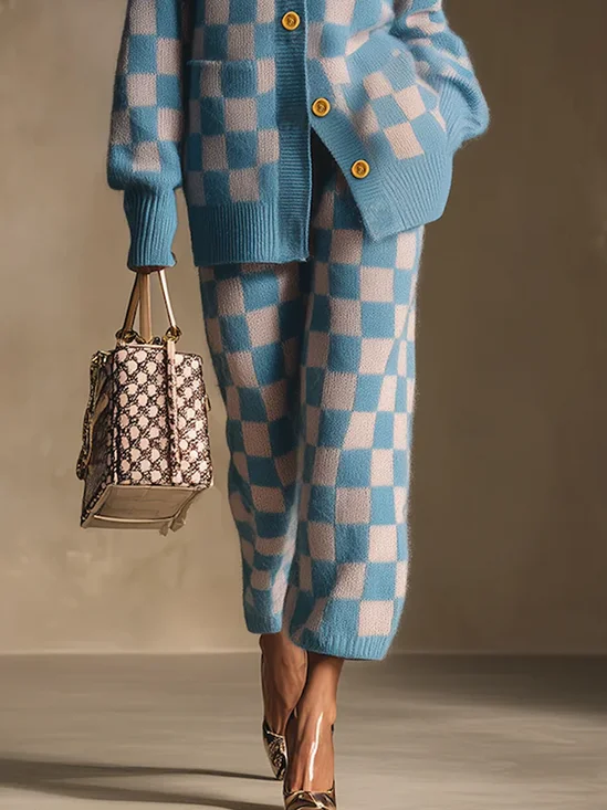 Medium Elasticity Casual Plaid Straight Pants