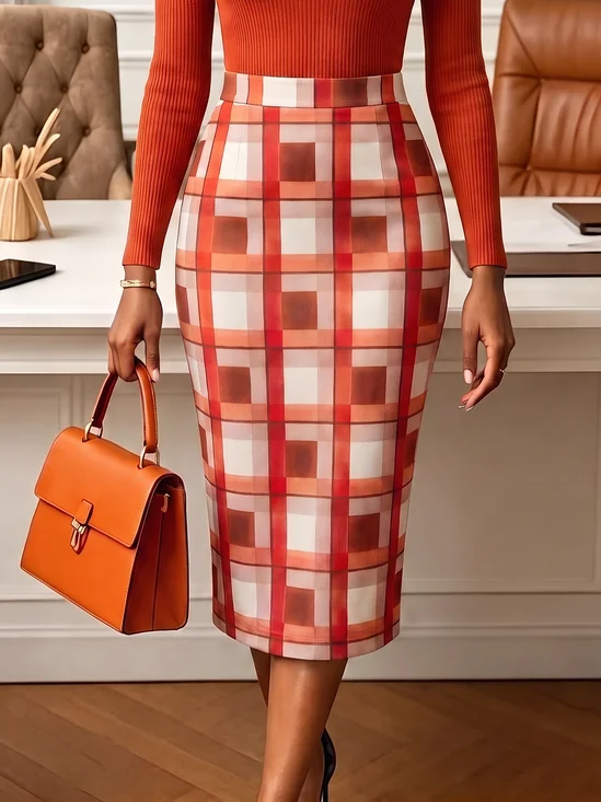 Urban Printing Plaid Midi Skirt
