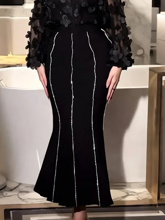Elegant Hot Drilling Plain Maxi Skirt